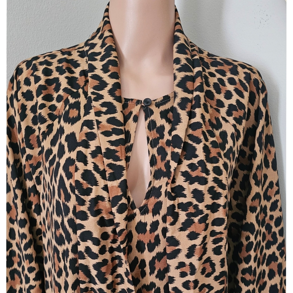 Kate Spade NY Leopard Print Necktie Drop Waist Drop Long Sleeves Swing Dress - Picture 9 of 11